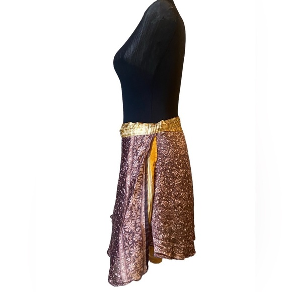 Kariza Designs Gold Purple Silk Reversible Wrap Skirt - Picture 5 of 16